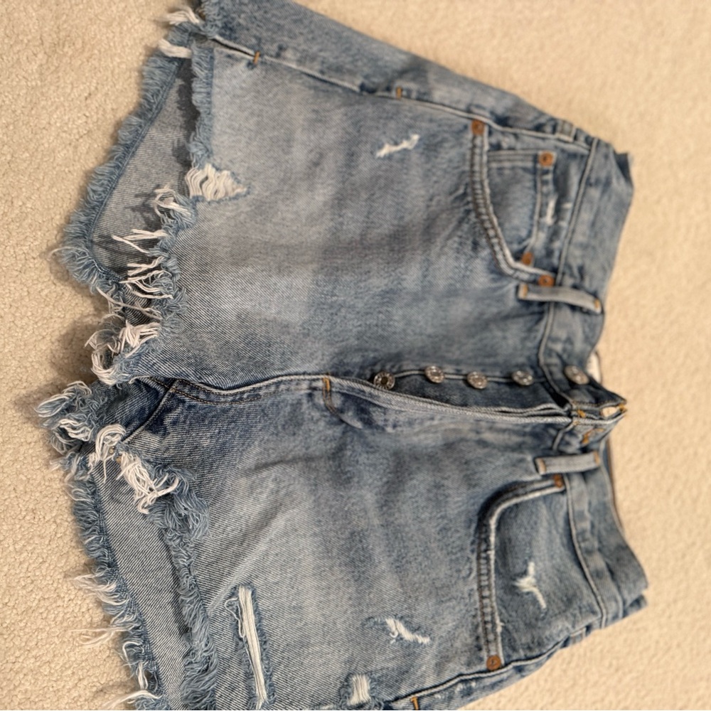 Agolde Light Blue Distressed Jean Shorts